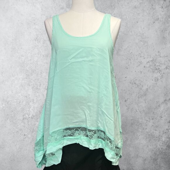 Intimately Free People Top Women's Small Oversized Aqua Blue Tank with Lace Ins - Picture 1 of 10